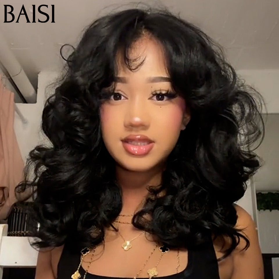 BAISI 13x4 Frontal Perruque Lisse en couleur #1B#30 Pré-plucked Pas Besoin de Colle en 100% Raw Hair Lace déjà couper