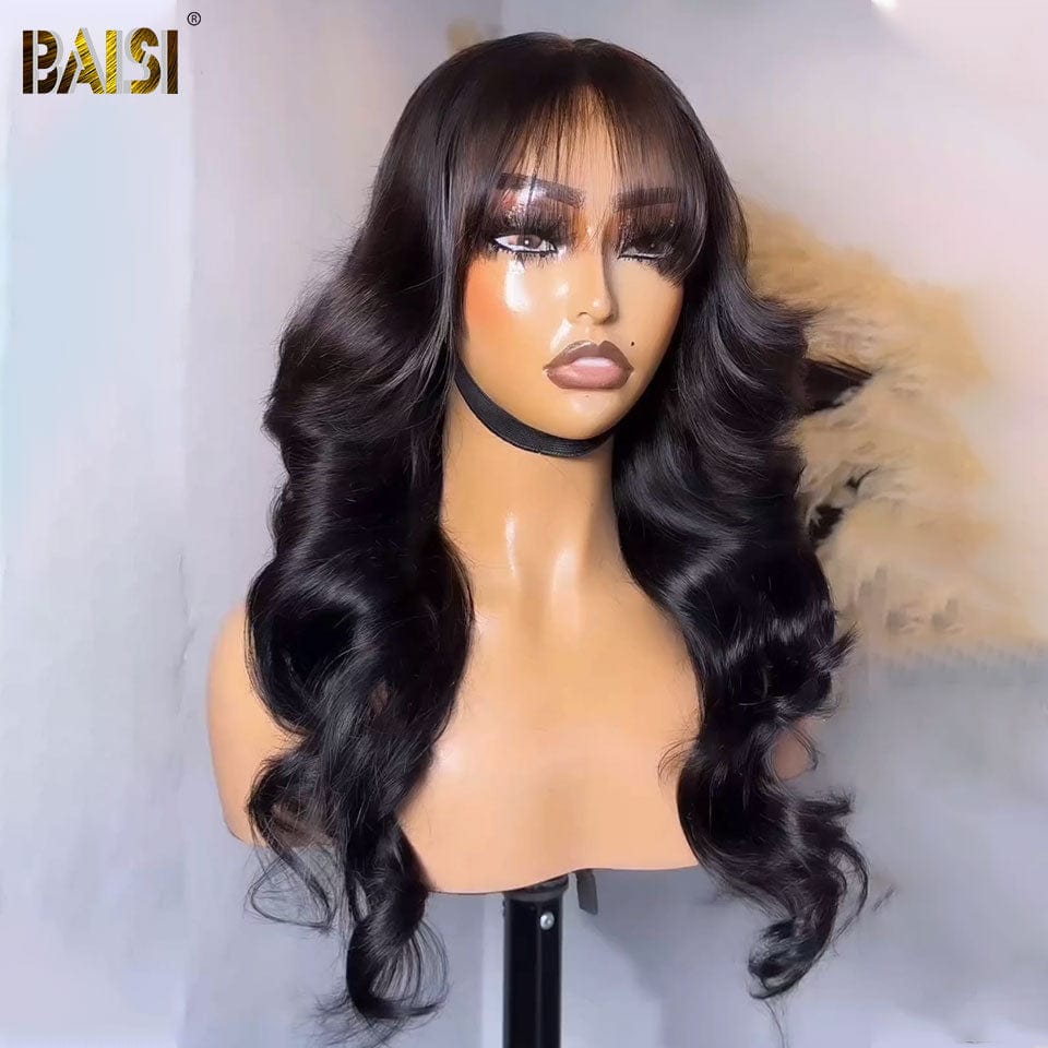 BAISI  Perruque  Body Wave Wave avec Frange  18 Pouces en Couleur noir +1 FER  En 100% Vrais Cheveux Humais  Code : BS120