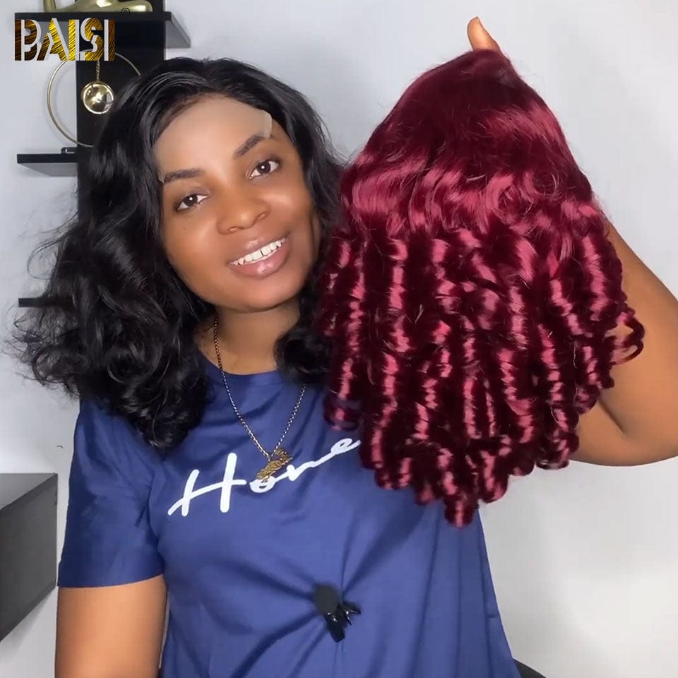 BAISI  Perruque Lisse bob Coupe personnalisée  en Marron 4T30#T4#  10 pouces Pré-plucked Pas Besoin de Colle en 100% Raw Hair Lace déjà couper 300% densité plus de 20 ans d' utilisations BAISI20