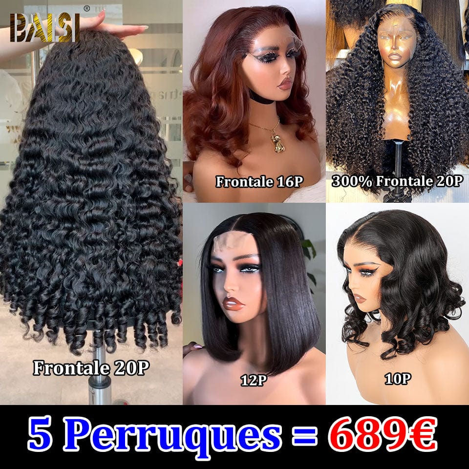 BAISI vente flash 5 Perruques 13X4 et 4X4 lace en 100% vrais cheveux humains 689 euro  Code: VIP100