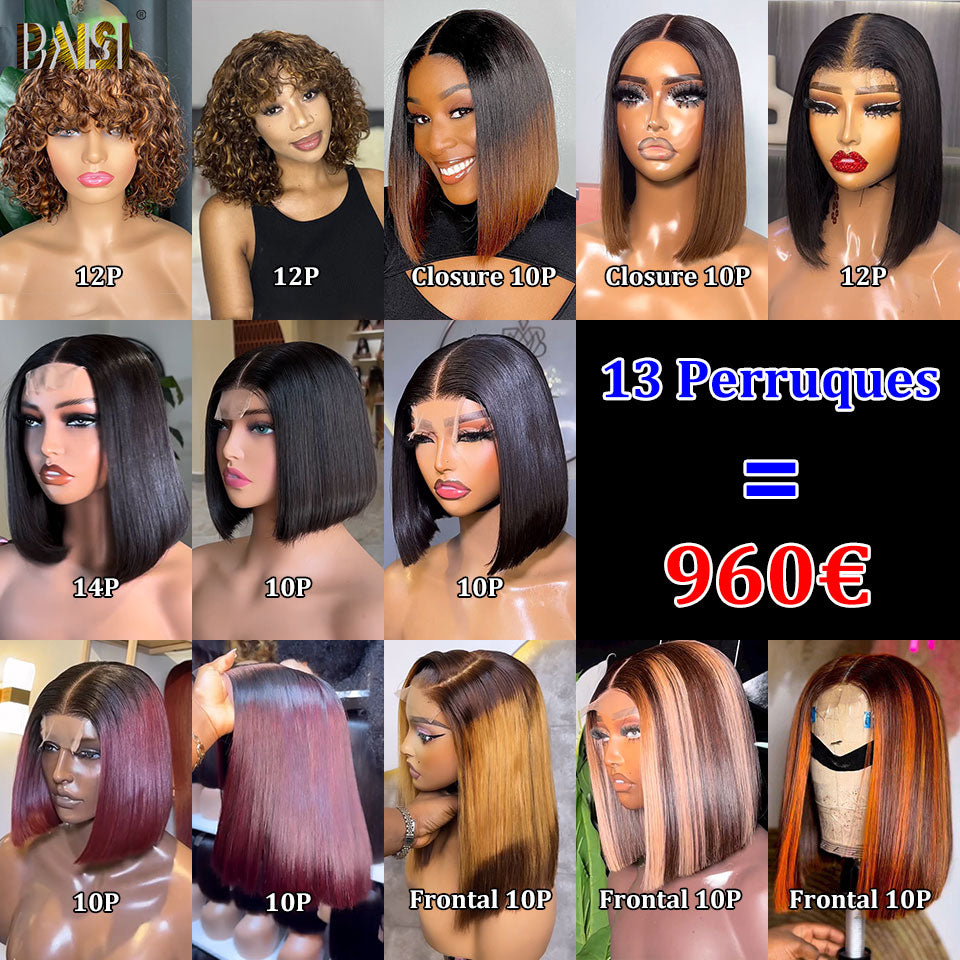 BAISI  13X4 lace perruque  afro curl en Couleur 4#27# F-905 en 100% Vrais Cheveux Humains