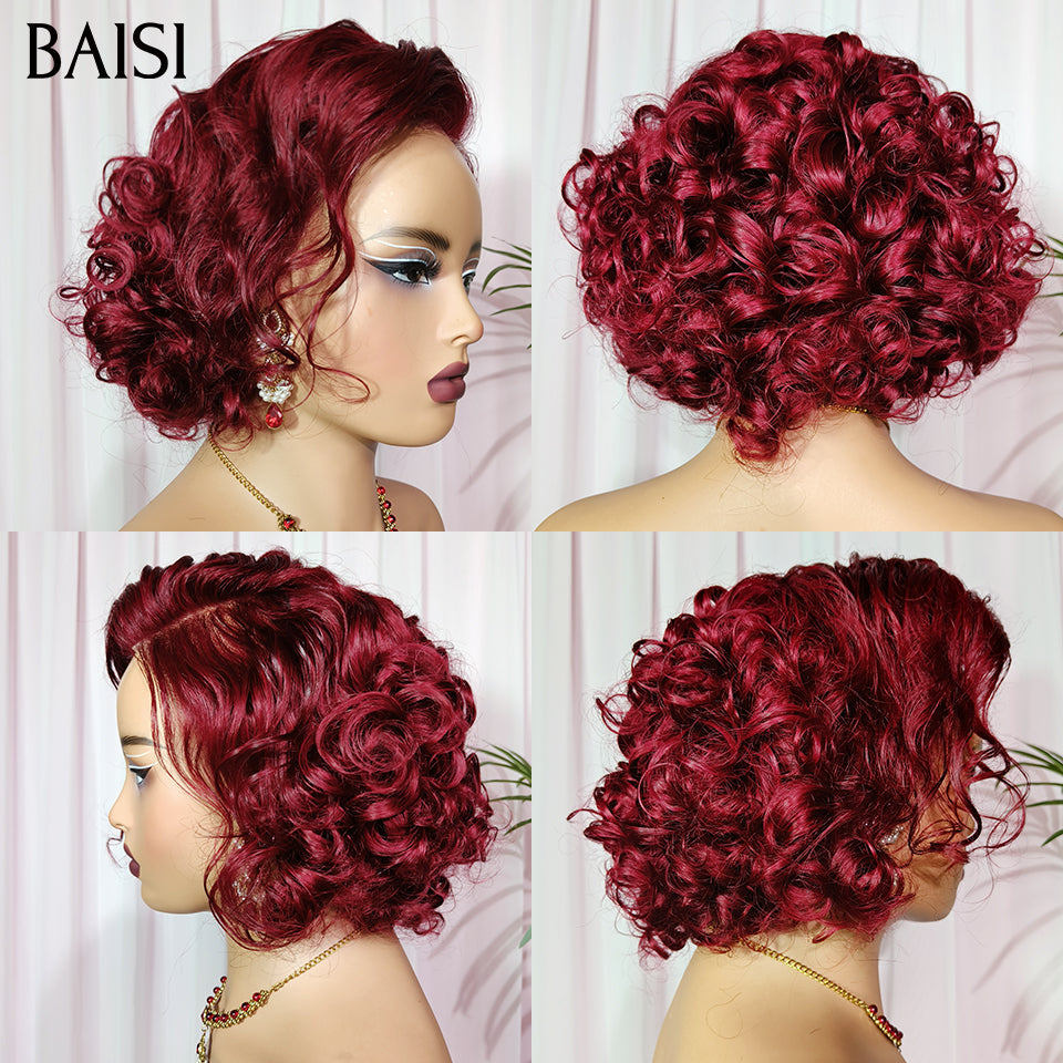 BAISI Perruque 4X4 Pixie Egg Curls Raie sur le côté 1B# 75€ en 100% Cheveux Humains