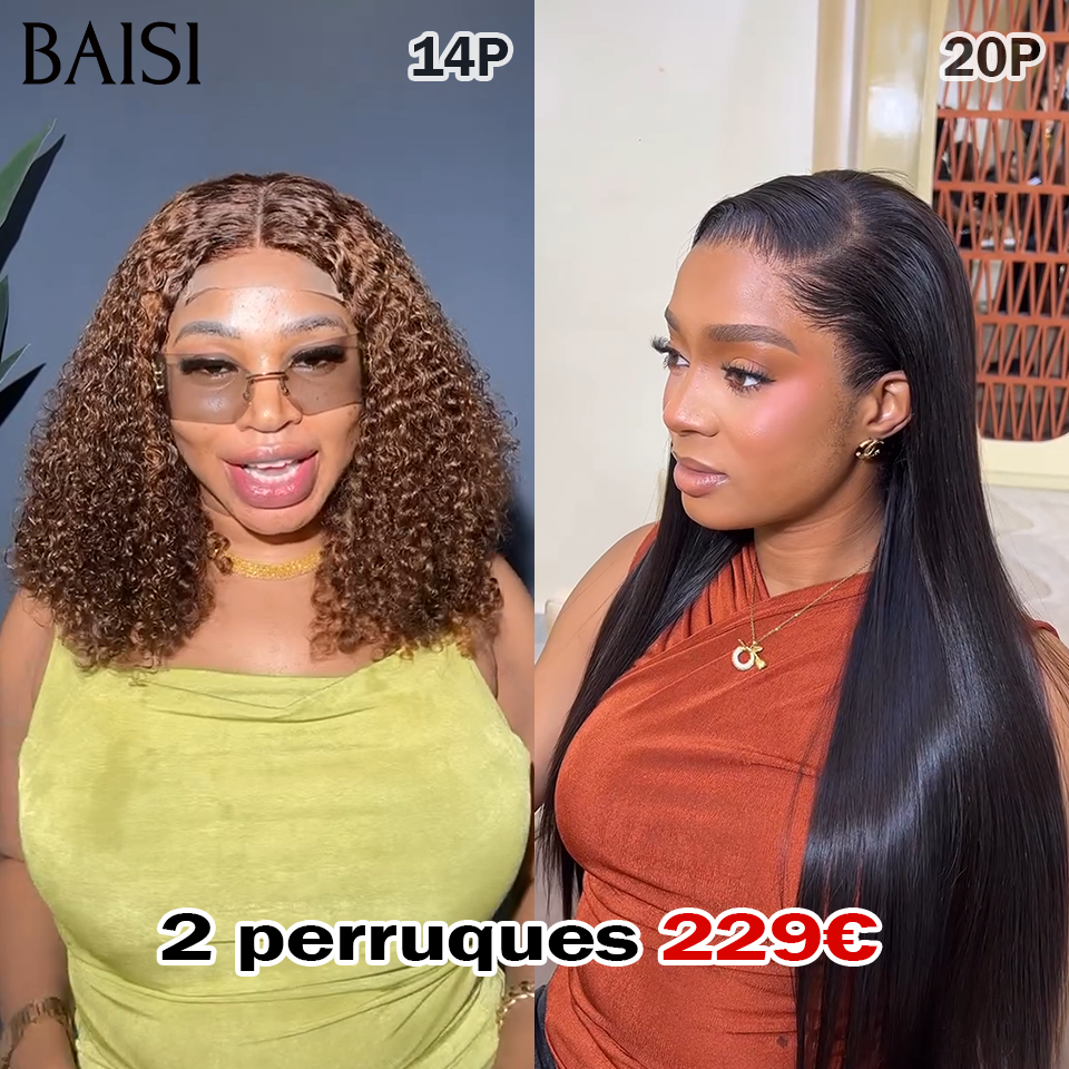 BAISI vente flash 2 perruques Lisse et curly wave en 100% vrais cheveux humains 229 euro BS65