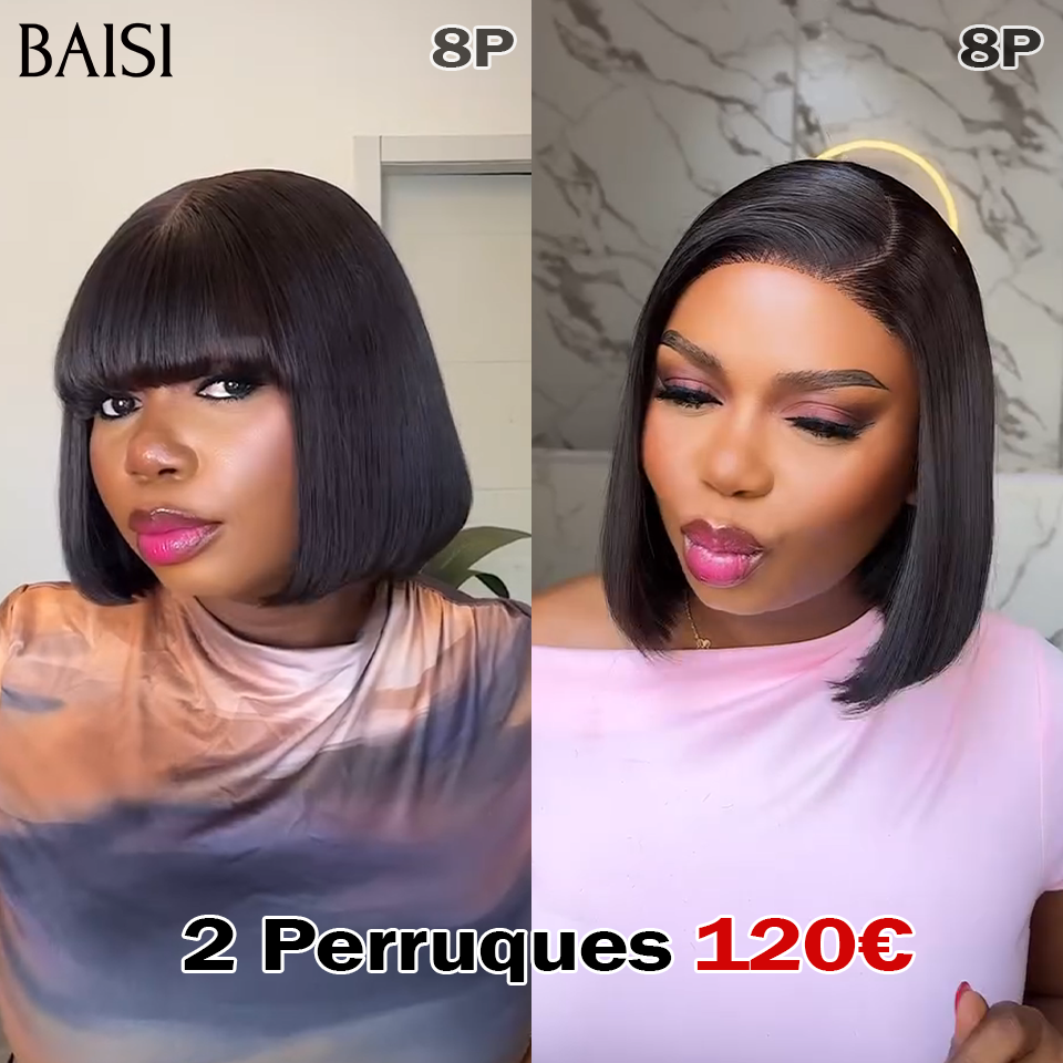 BAISI 13x4 Frontal Perruque Lisse en couleur #1B#30 Pré-plucked Pas Besoin de Colle en 100% Raw Hair Lace déjà couper