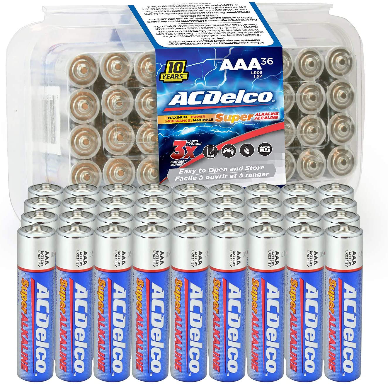 ACDelco 100-Count AAA Batteries, Maximum Power Super Alkaline Battery, 10-Year Shelf Life, Recloseable Packaging