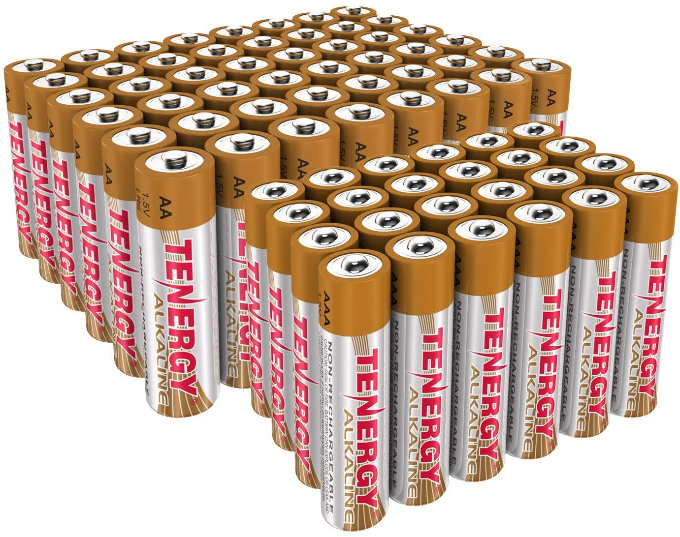 Tenergy 1.5V Alkaline Batteries, High Performance AA/AAA Battery Value Pack