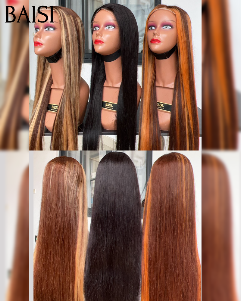 BAISI  perruques 3 Couleur Marron Mixte orange 4#350# et Marron Mixte miel 4#27# 4X4 lace de Luxe SDD BONE STRAIGHT 100% Vietnam Hair Lisse 20 Pouces ou 13X4 NOIR Lisse en 100% cheveux humains à moitié prix FR38