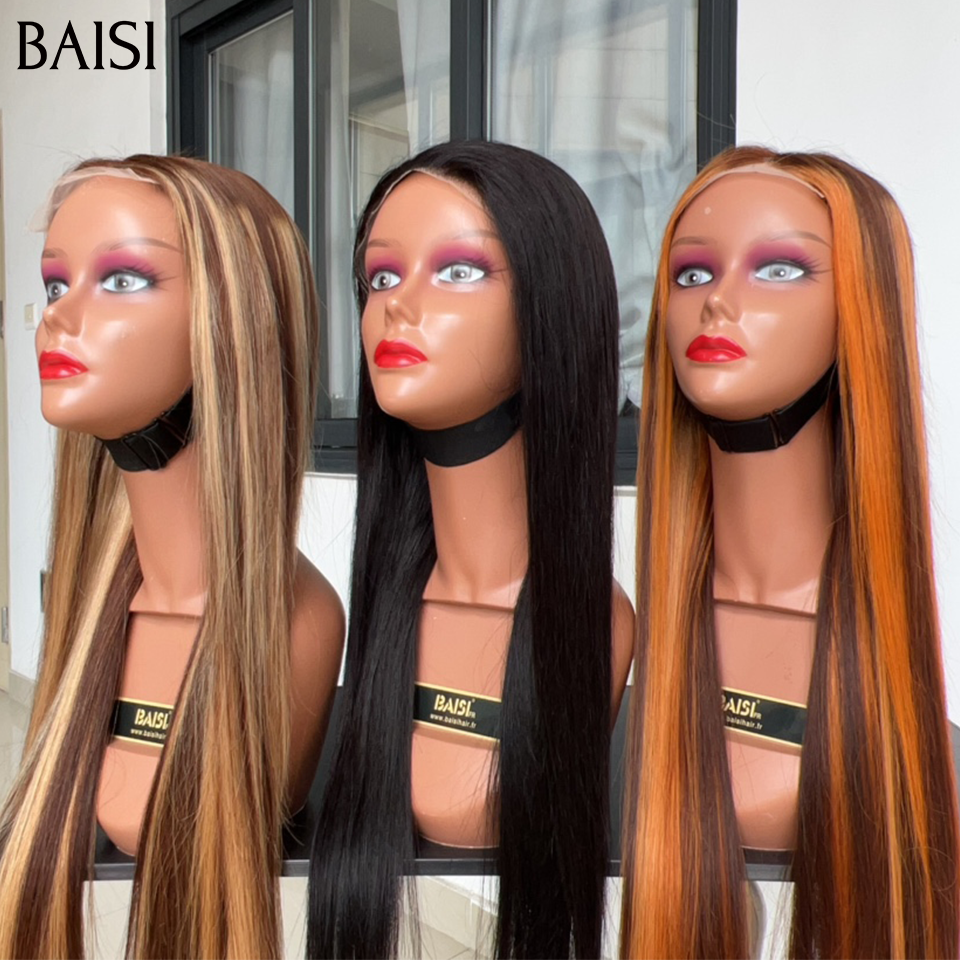 BAISI  perruques 3 Couleur Marron Mixte orange 4#350# et Marron Mixte miel 4#27# 4X4 lace de Luxe SDD BONE STRAIGHT 100% Vietnam Hair Lisse 20 Pouces ou 13X4 NOIR Lisse en 100% cheveux humains à moitié prix FR38