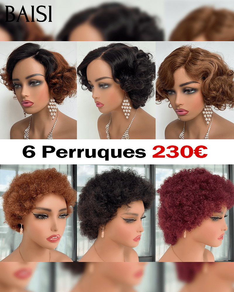 BAISI  3 Perruques 215€ 10 pouce 2X6 lace de luxe 100% Vietnam hair BOB Lisse 3 Couleurs NOIR ou 1BT99J ou 1BT4# en 100% Cheveux Humains FR38