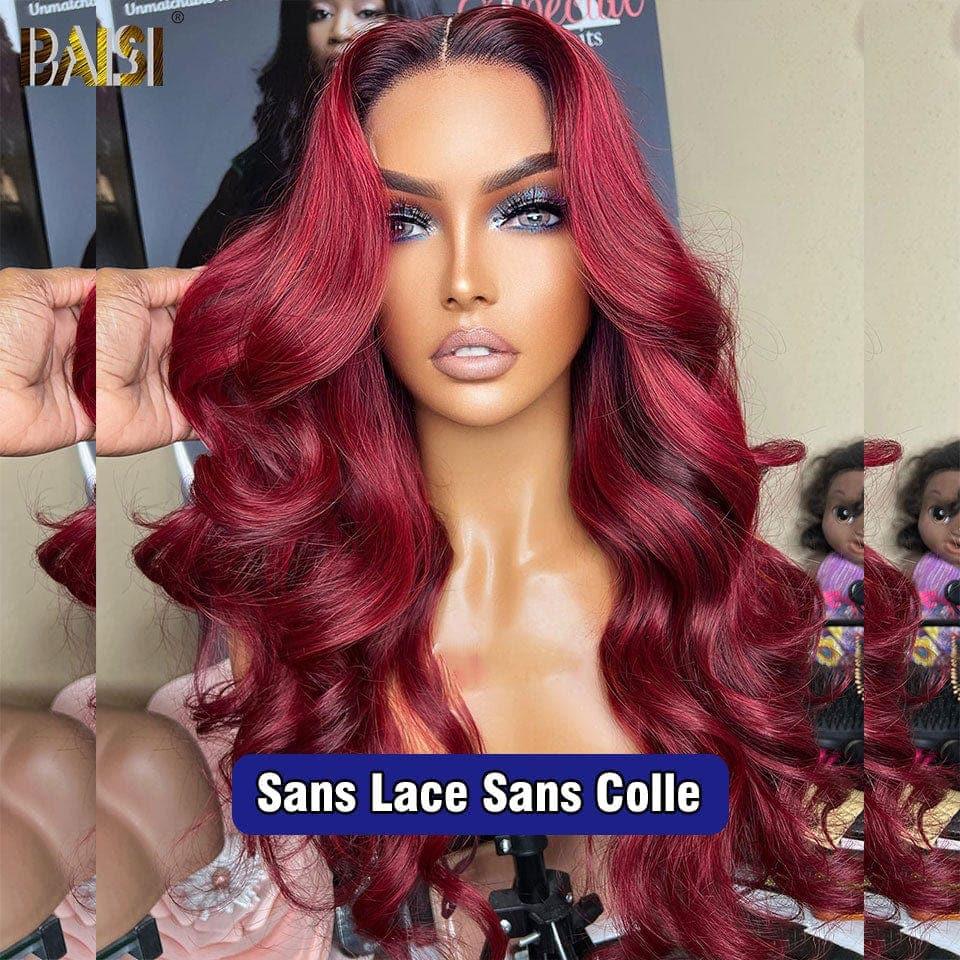 BAISI  perruque BLACK FRIDAY water wave 12 pouces 99J# sans lace avec frange  Moitié Prix  en 100% cheveux humains MP50