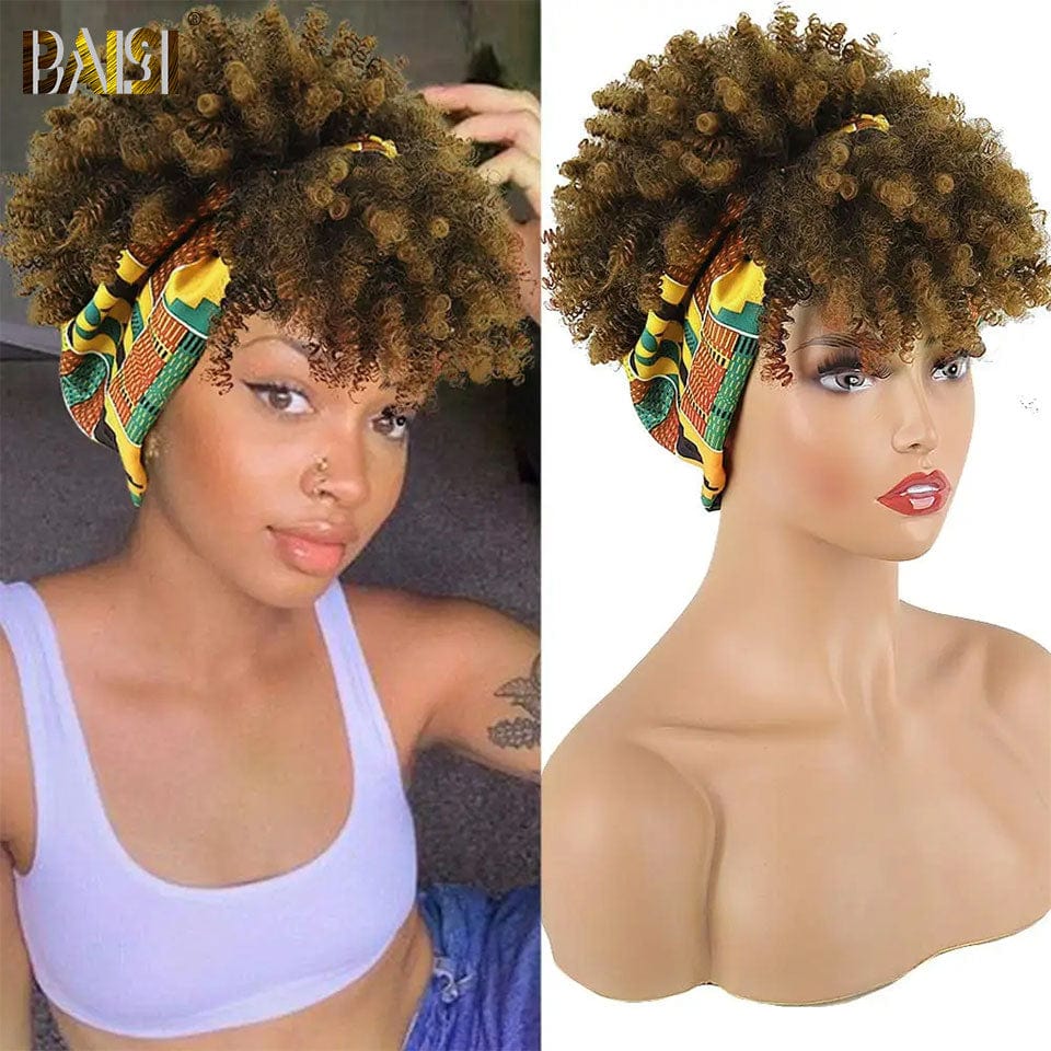 BAISI  Perruque BOB NOIR Mix Miel  Bandeau Frisée Curly Fabriquée A La Machine sans lace sans colle 79€  En 100% Vrais Cheveux synthetic hair  BAISI20