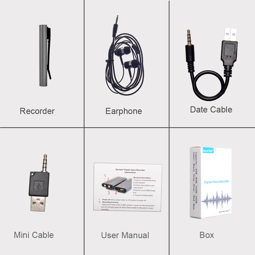 2018 New Voice Activated 8GB 16GB Mini USB Pen Digital Audio Recorder with Mp3 Player 50 Hrs Battery