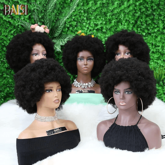 BAISI  Perruque  Afro curly Wave Wave avec Frange  14 Pouces en Couleur Marron 4#+1 FER  En 100% Vrais Cheveux Humais  Code : BS120