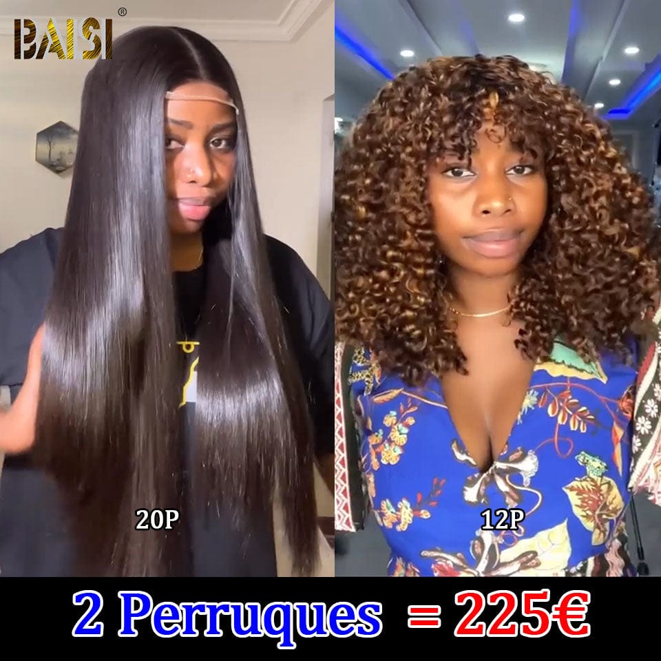 BAISI vente flash 2 perruques en 100% vrais cheveux humains 225 ou 4X4 lace 250% densité Vietnam Hair  euro BS50