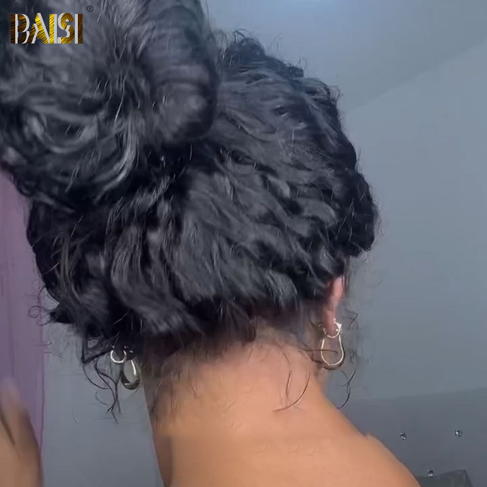 BAISI Offre Flash 13X4 Perruques de Luxe loose Wave 16 Pouces 151€ en Couleur NOIR 300%densité  A1 Fabriquées par les cheveux double drawn mèches vièges volume en 100% Cheveux Humains FR20