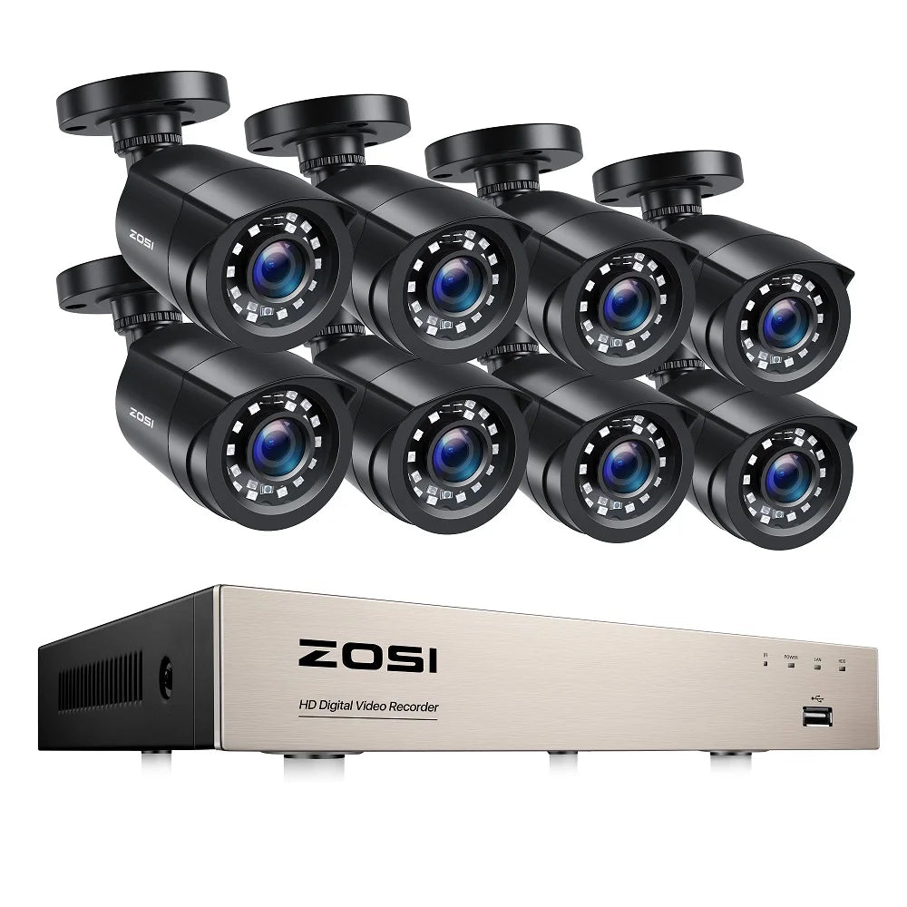 ZOSI 8CH 1080p CCTV System H.265+ 5MP Lite HD-TVI DVR 2MP Home Security Outdoor Camera Wired Video Surveillance Kit