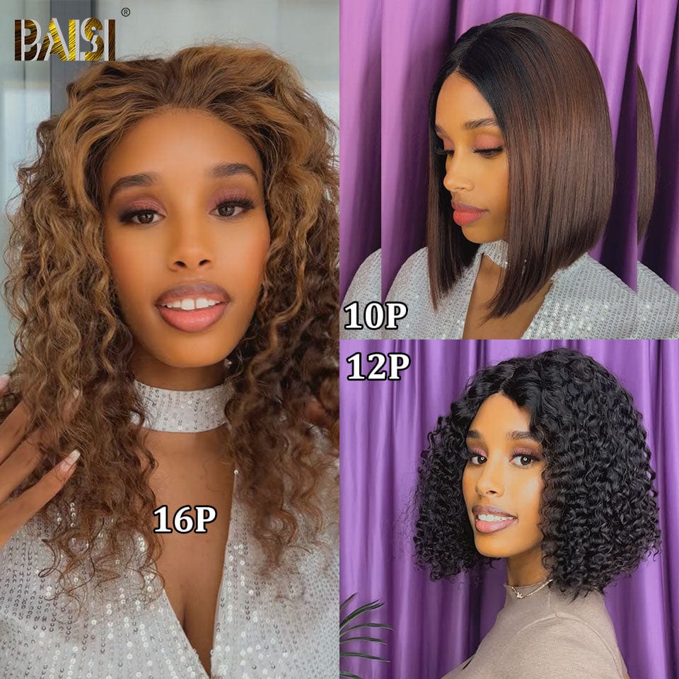 BAISI  13x4 Frontal Perruque bob 12 Pouces BOUCLES en couleur personnalisées 1B/MIXTE 250% densité plus de 20 ans d' utilisations  en 100% Raw Hair