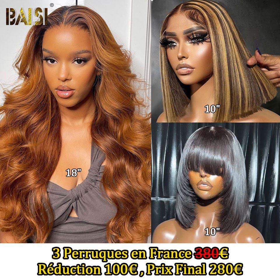 BAISI vente flash 3 perruques en 100% vrais cheveux humains 280 euro Code: VIP100