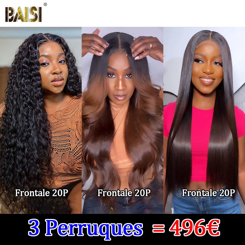 BAISI vente flash 3 perruques 496€ en 100% cheveux humains Code: FR20