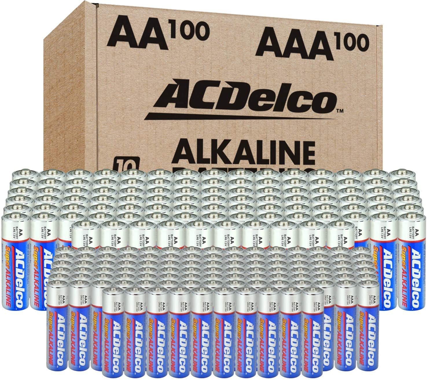 200-Count AA and AAACombo Pack Super Alkaline Batteries, 100-Count Each, 10-Year Shelf Life, Recloseable Packaging