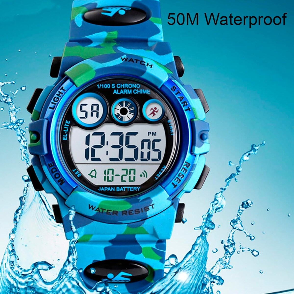 50M Waterproof Digital Watches for 3-15 Year Old Boys