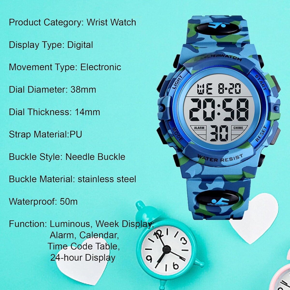 50M Waterproof Digital Watches for 3-15 Year Old Boys