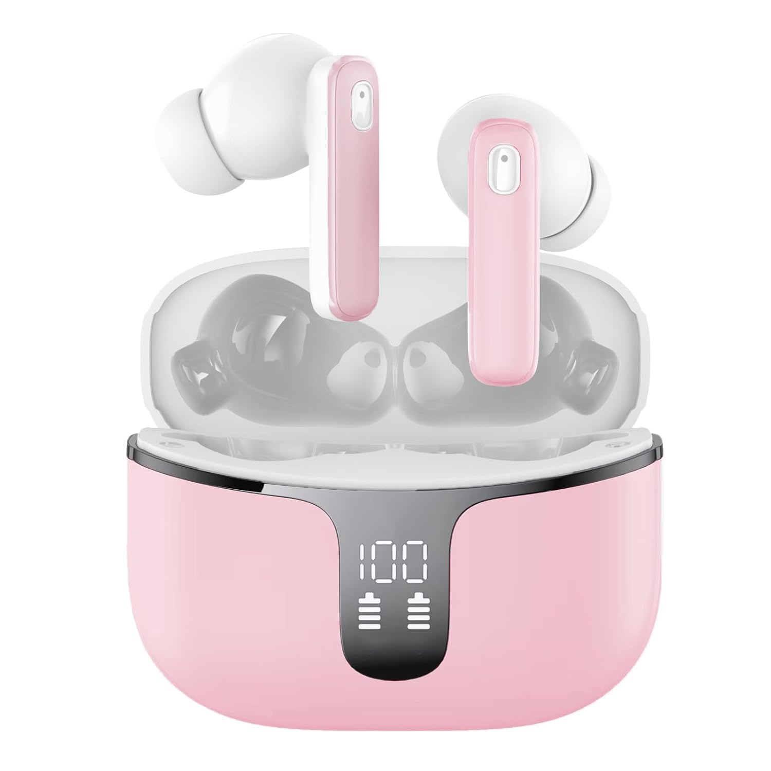 Light Pink Wireless Earbuds Bluetooth Headphones With Dual Led Power Display,