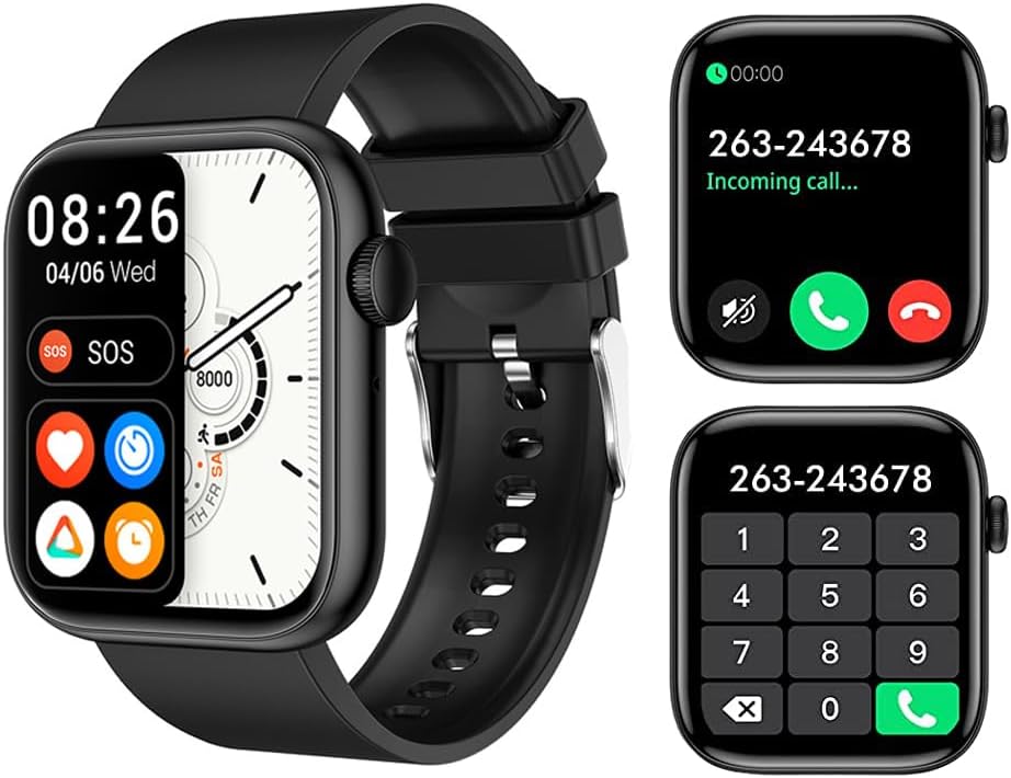 Sport Smart Watch, Azonee 1.85" Smartwatch Fitness Tracker for Android iOS Phones with Blood Pressure Heart Rate Tracking, Answer/Make Call, Sport Modes Sleep Monitor Step Counter for Women Men, Black