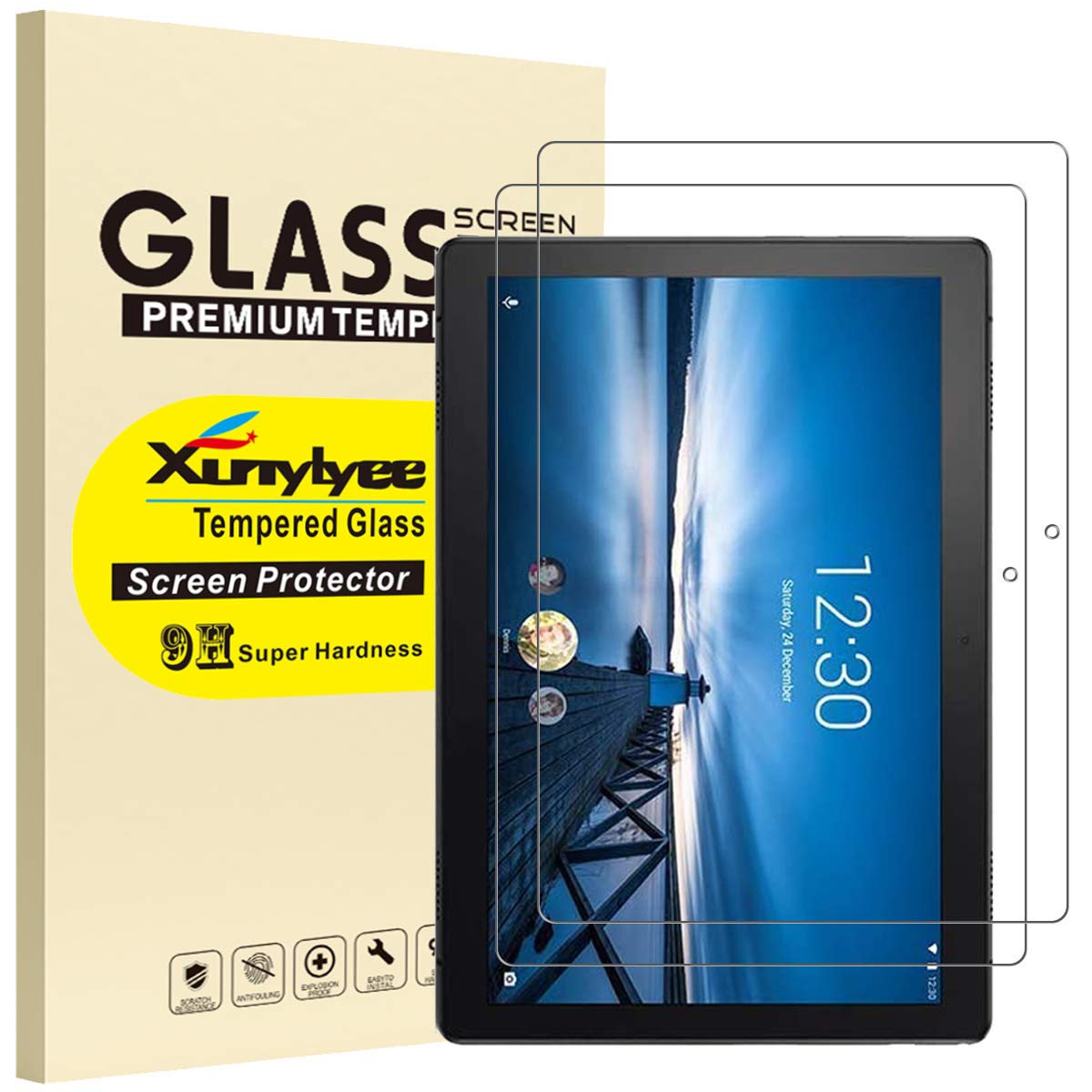 [2 Pack] XunyLyee Screen Protector Compatible with Lenovo Tab M10 HD TB-X505F, [Easy Installation] Tempered Glass Film for Lenovo Tab M10 TB-X605F (10.1 Inch)