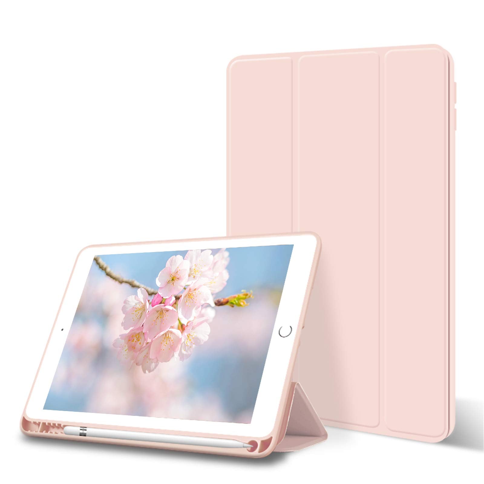 ZOYU iPad 10.2 Case 2021/2020/2019 with Pencil Holder,Slim Lightweight Trifold Stand Smart Shell Soft TPU Back Cover,Auto Sleep/Wake for iPad 10.2 inch 9th&8th&7th Generation (Pink)