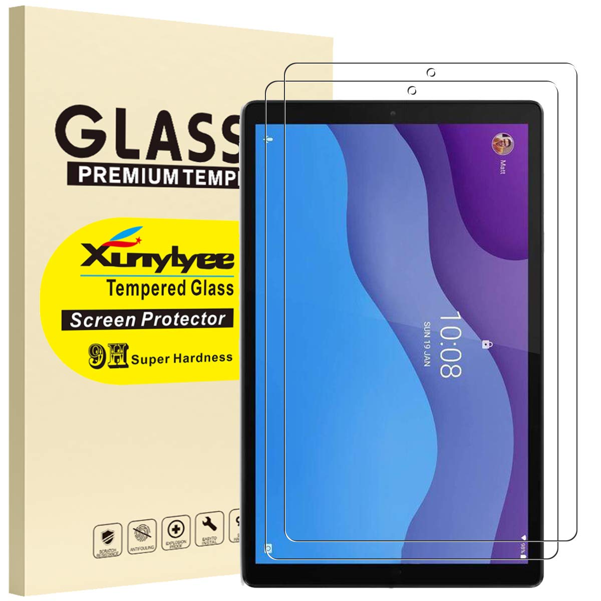 [2 Pack] XunyLyee Screen Protector Compatible with Lenovo Smart Tab M10 HD (2nd Gen), Tempered Glass Film for Lenovo Tab M10 HD 2nd Gen (10.1 Inch) TB-X306F/TB-X306X Anti-Scratch