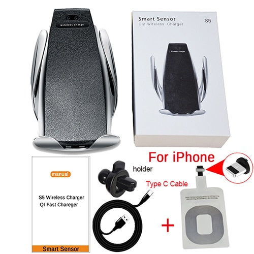 10W Wireless Car Charger S5 Automatic Clamping for iPhone xr Huawei Samsung