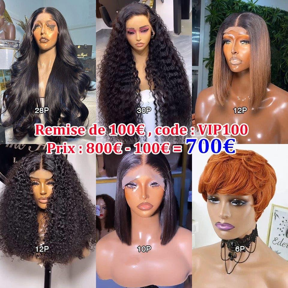 BAISI 2 perruques 149€ 4X4 lace Marron Lisse et 99J# curly wave en 100% cheveux humains à moitié prix MP50