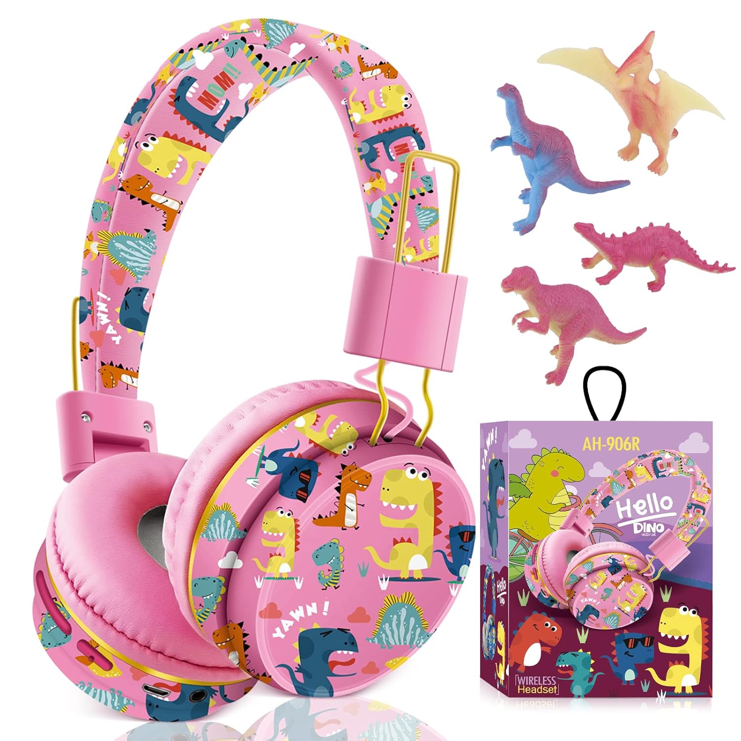 Dinosaur Headphones For Boys Kids For School, Kids Bluetooth Headphones With M