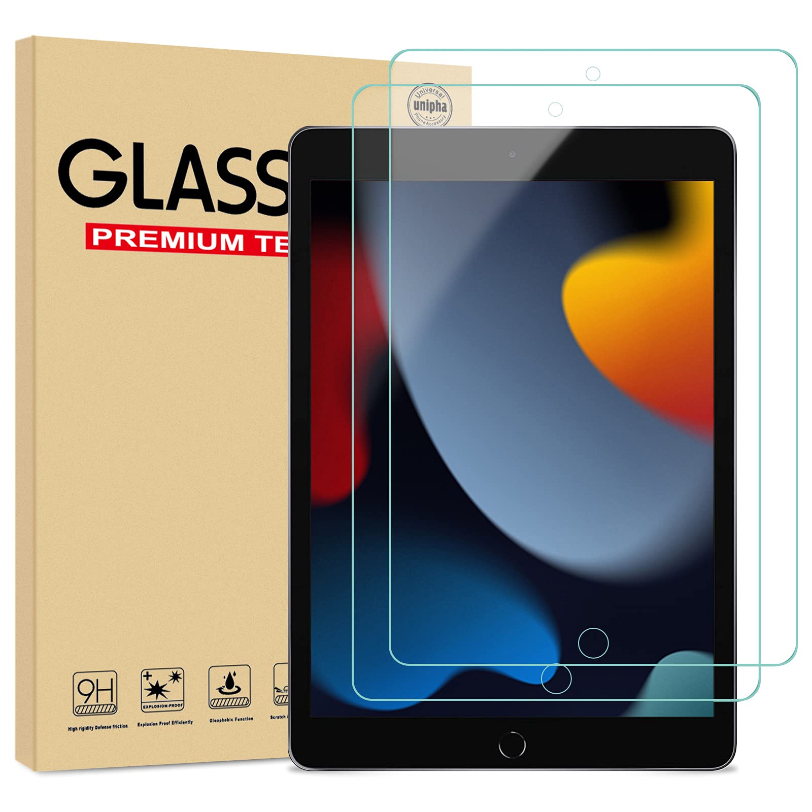 [2 Pack] Screen Protector for iPad 9th / 8th / 7th Generation (iPad 10.2 inch 2021/2020 / 2019), 9H, Anti-Scratch, Ultra Clear, Bubble-Free Tempered Glass Film for iPad 10.2" (iPad 9/iPad 8/iPad 7)