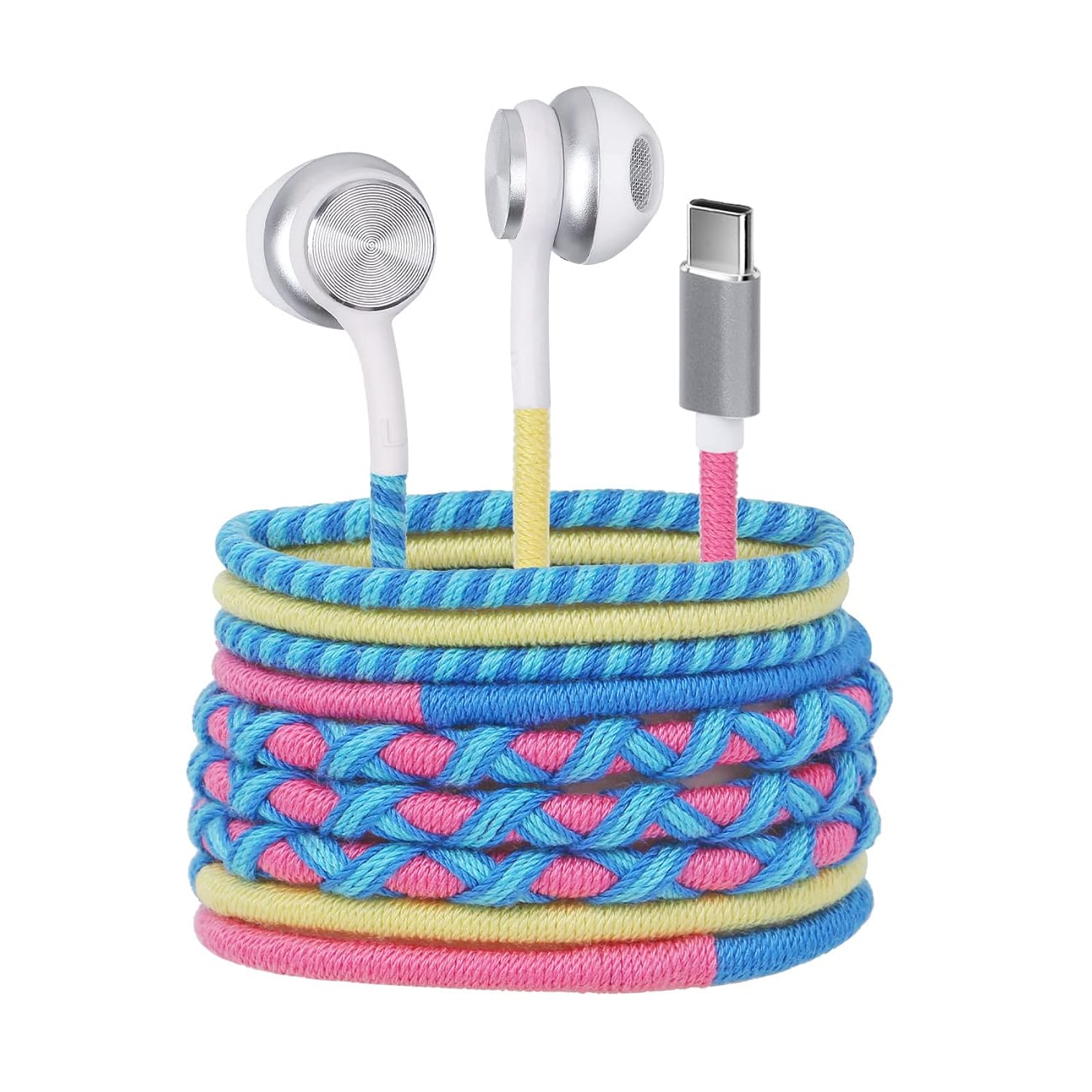 Fabric Braided Usb C Headphones Wired - Wrapped Type C Earbuds In-Ear Colored