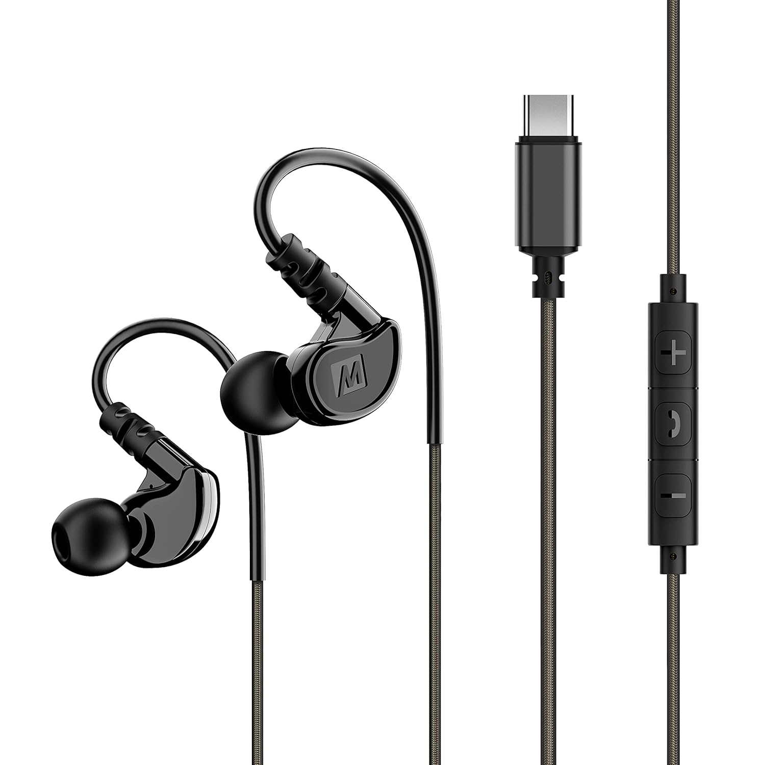 MEE audio M6 Sport USB-C Wired Earbuds with Memory Wire Earhooks, Noise Isolat