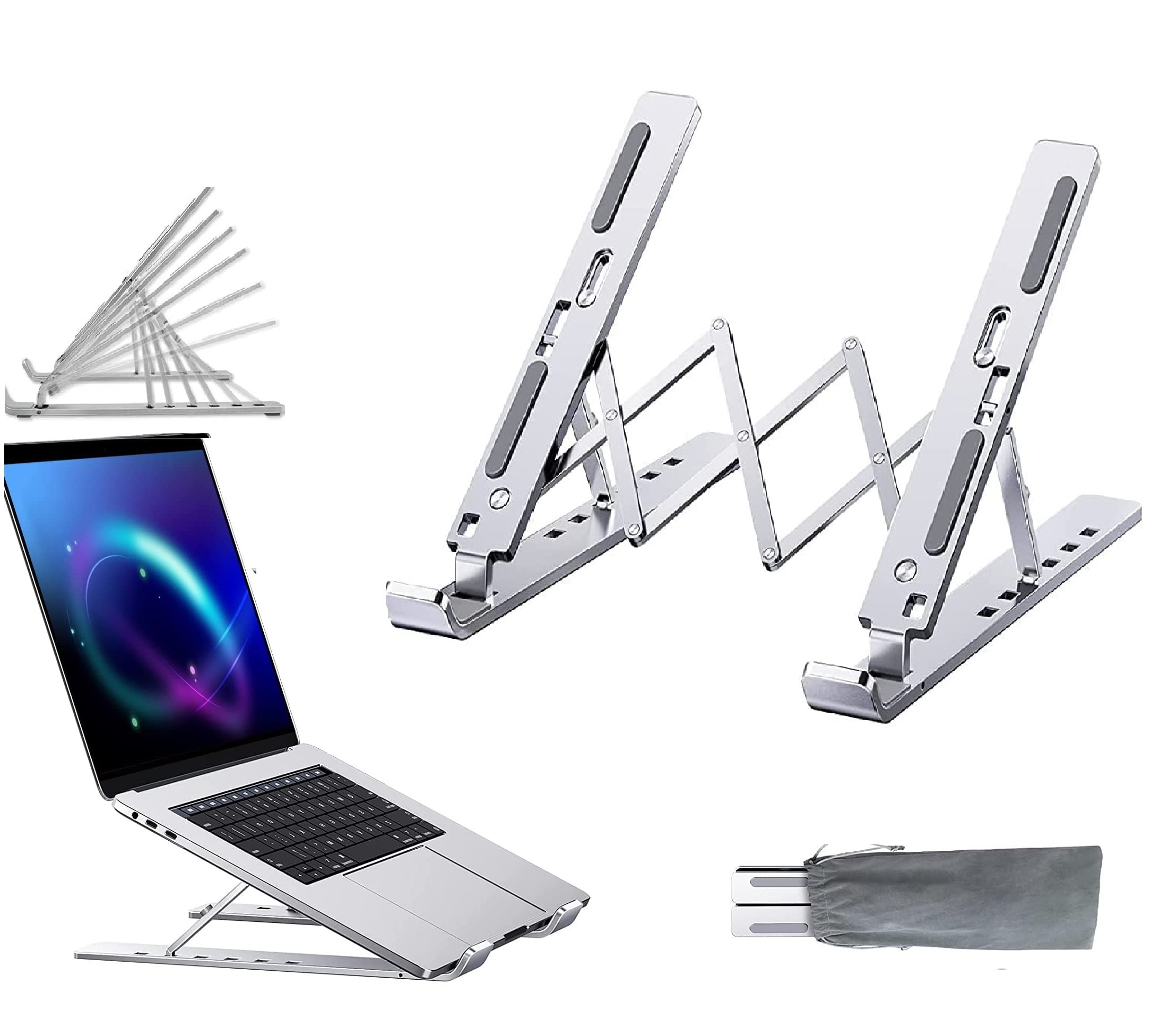 【Updated Version】Laptop Stand, Adjustable Laptop Stand, 6-Levels Laptop Riser for Desk Air-Ventilation Notebook Mount, Compatible with MacBook Air, Pro, Dell, 10-15.6”