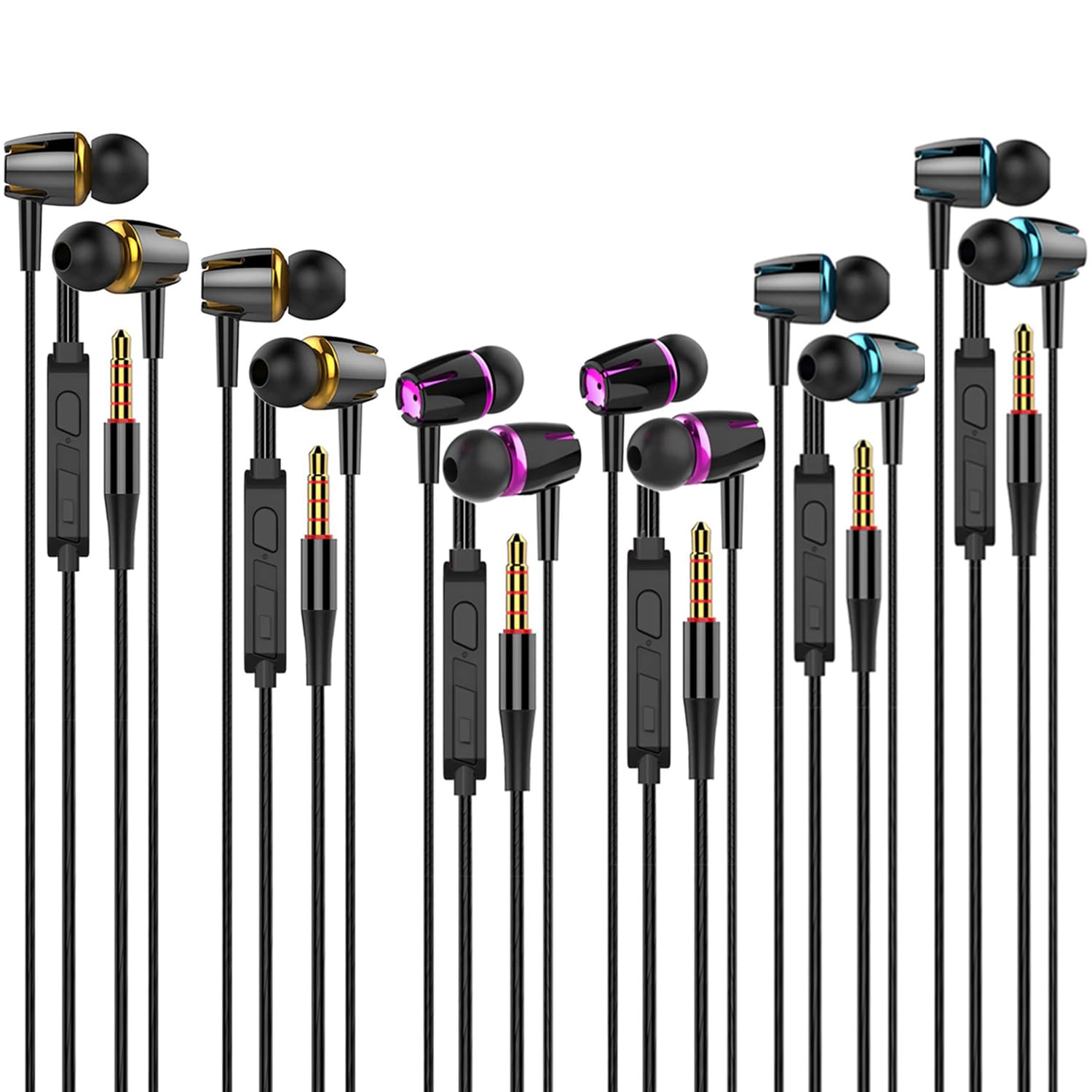 Earbuds Wired With Microphone Pack Of 6, In-Ear Headphones,Noise Isolating,Pow