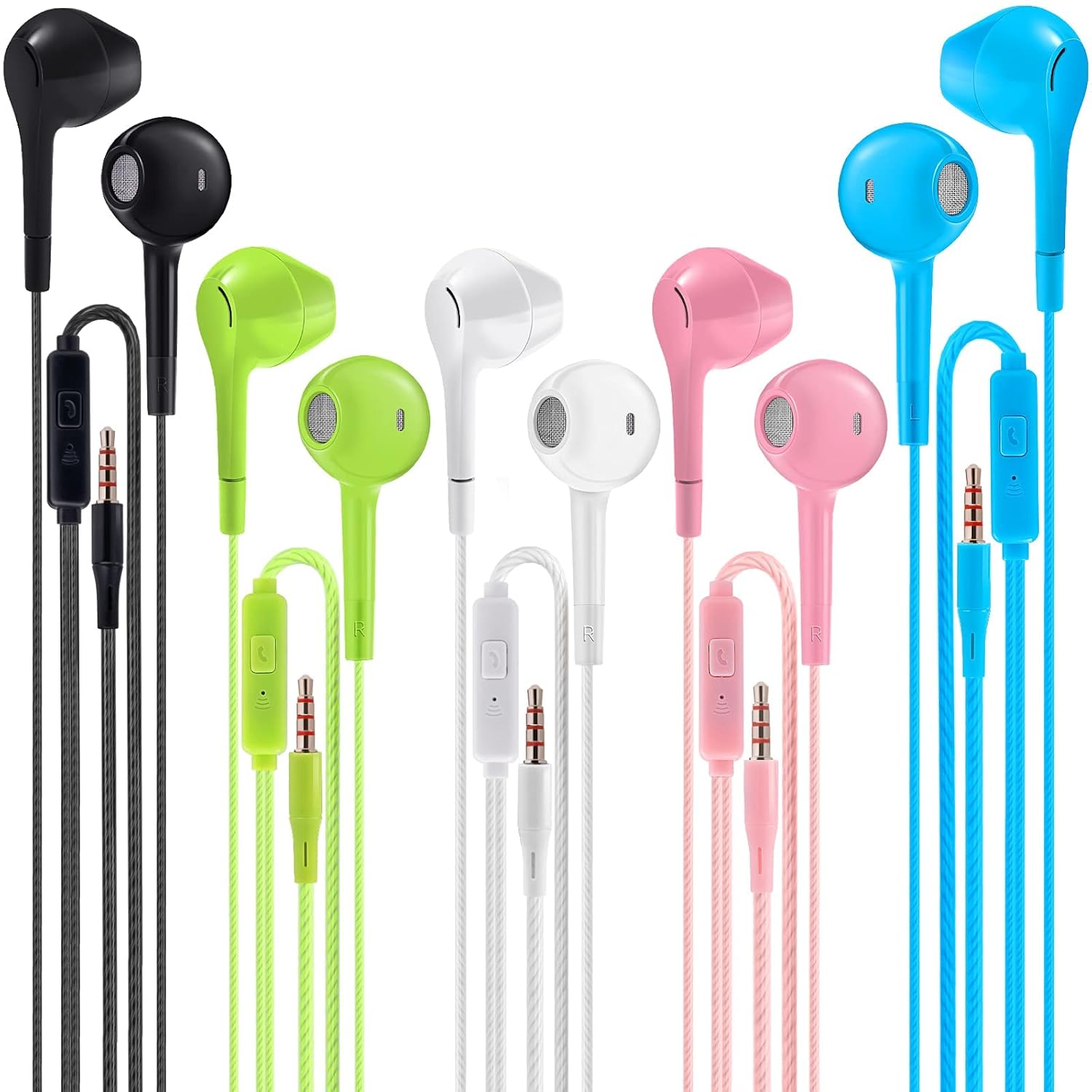 Earbuds Headphones With Microphone Pack Of 5, Noise Isolating Wired Earbuds, E