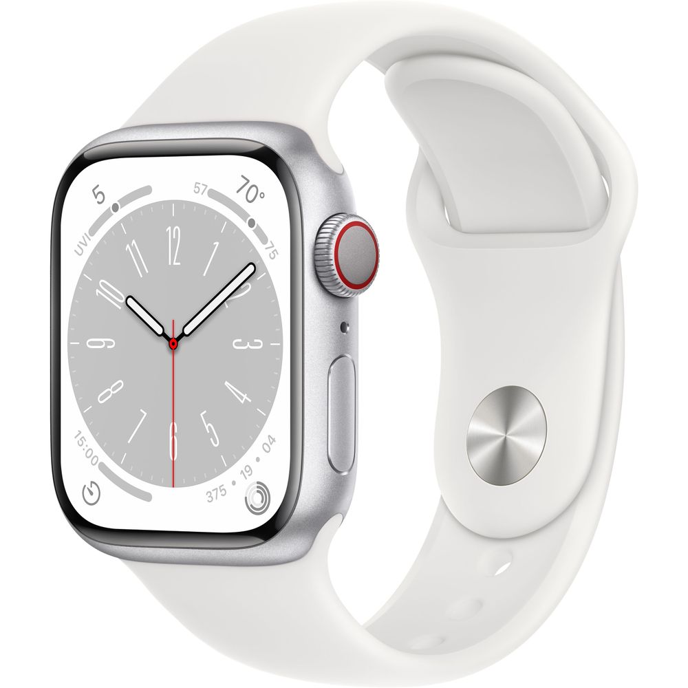 Apple Watch Gen 8 Series 8 Cell 41mm Silver Aluminum - White Sport Band MP4F3LL/A