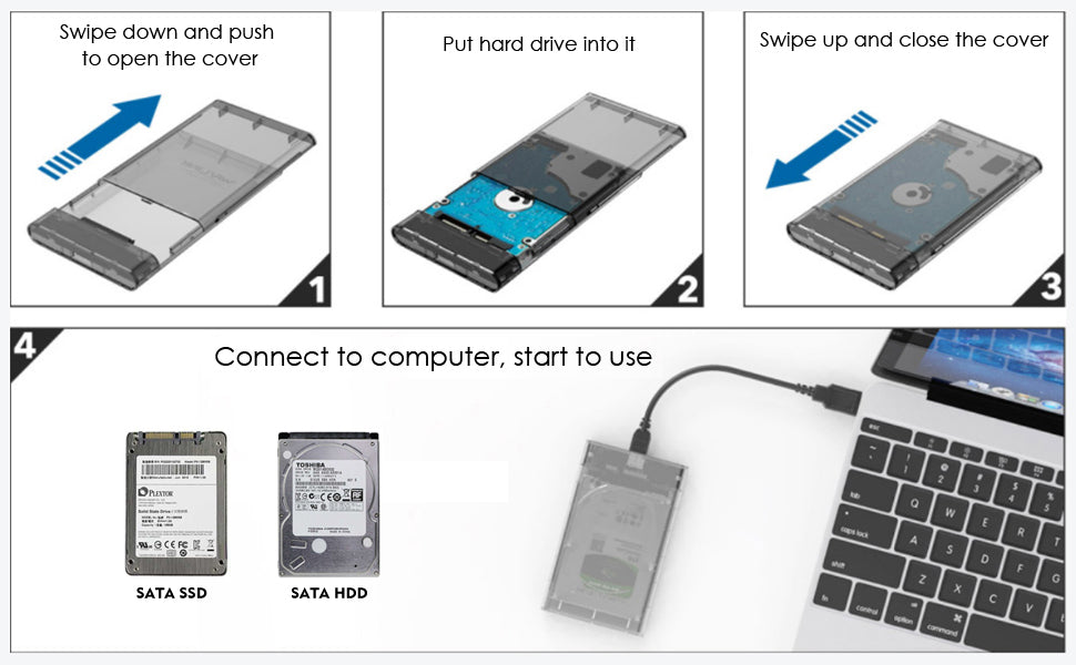 WAVLINK USB 3.0 to SATA External Hard Drive Enclosure for 2.5 inch 5mm/7mm/9.5mm SATA I/II/III HDD SSD Support UASP Function, Max 2TB Tool-Free Design