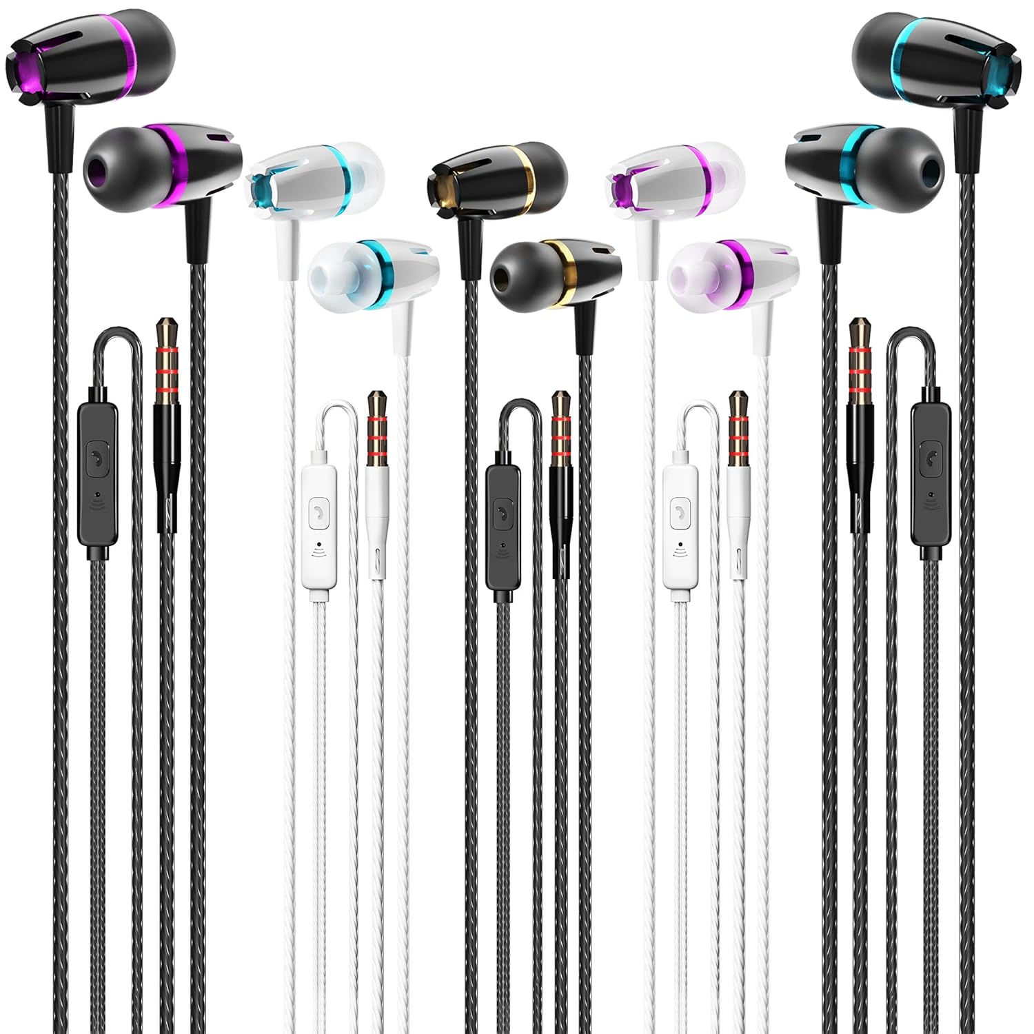 Earbuds Wired With Microphone, 5 Pack Wired Headphones With Powerful Heavy Bas