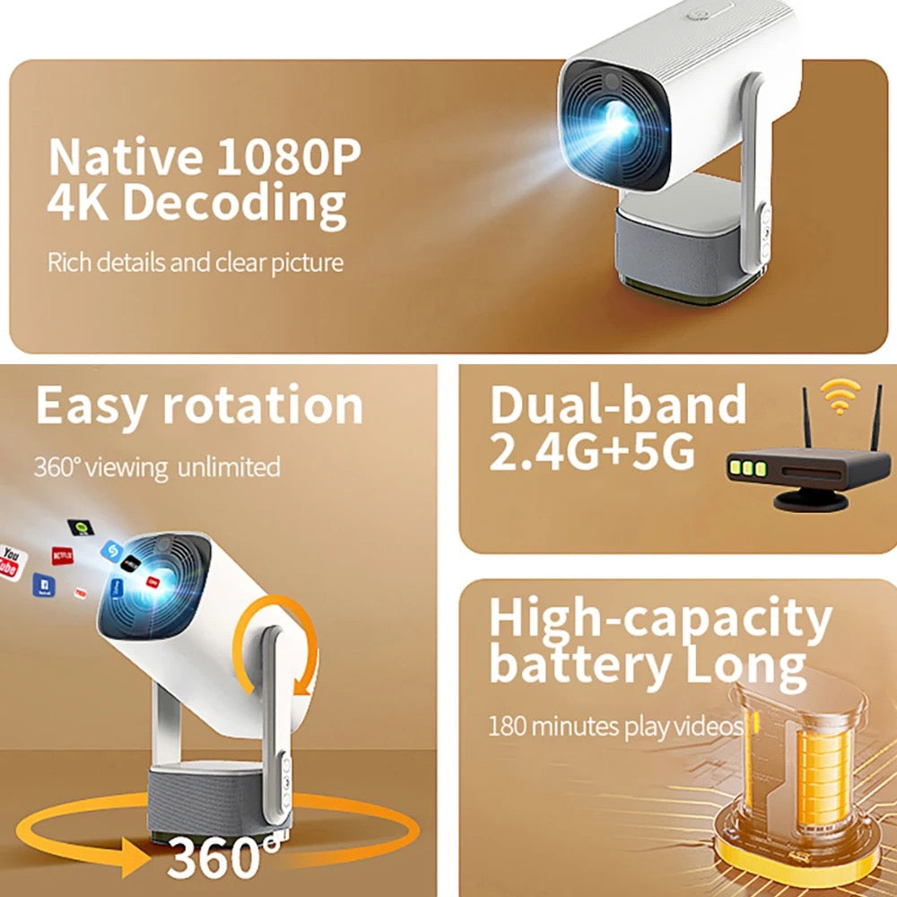 Battery Projector HDR10 Beamer Support 4k 1080p