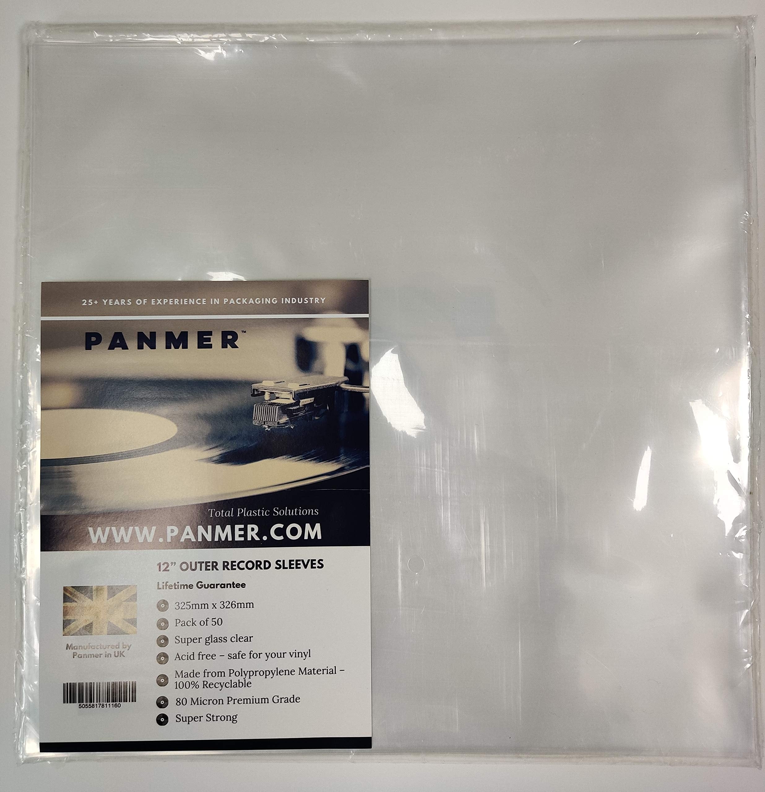 12" Outer Clear Vinyl Record Sleeves Polypropylene 80 Micron x 50