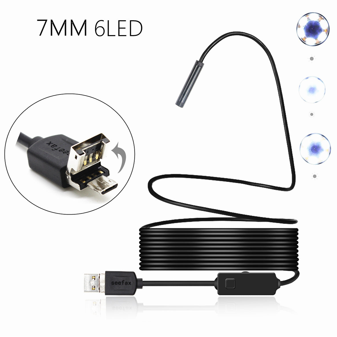 2 in 1 7mm 6LED IP67 Micro USB/USB Endoscope Borescope Inspection Camera Rigid Cable for Android PC