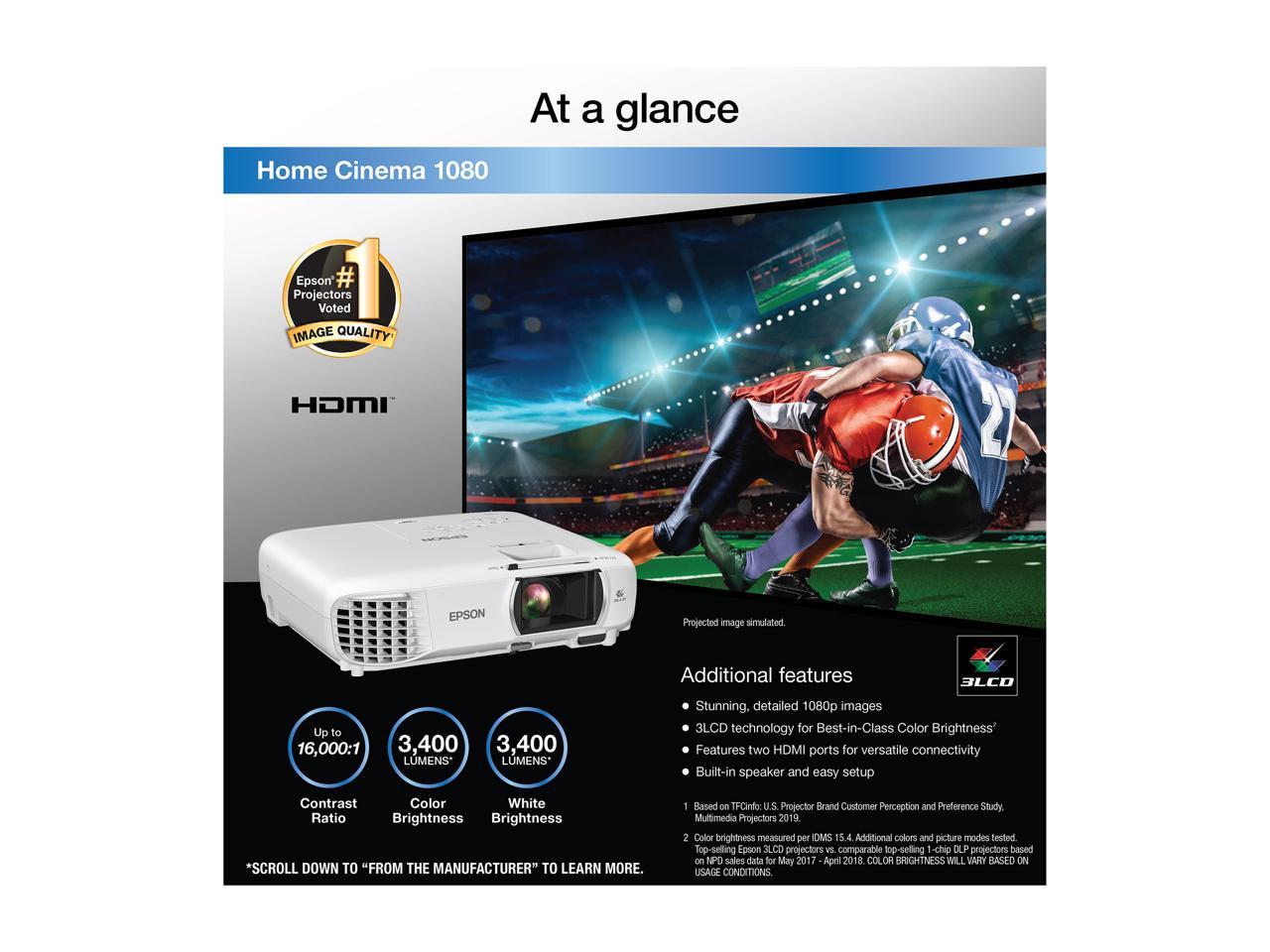 Epson Home Cinema 1080 Full HD 3LCD Projector (V11H980020)