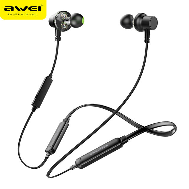 AWEI G20BLS Wireless Bluetooth Earphone Headphones With Microphone Dual Driver Noise Cancel Headset