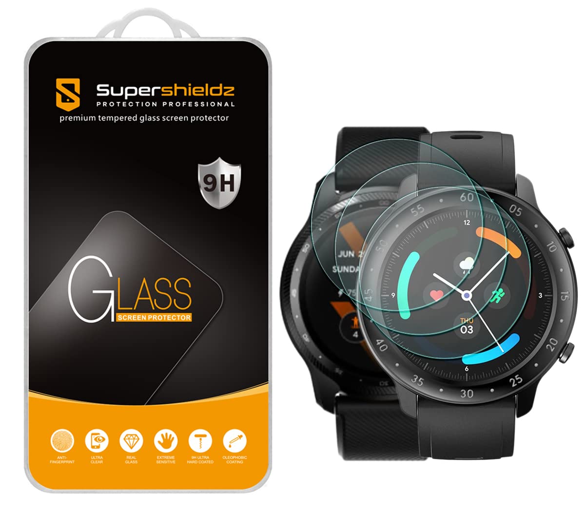 (3 Pack) Supershieldz Designed for TicWatch Pro 3 / TicWatch Pro 3 Ultra GPS Smartwatch Tempered Glass Screen Protector, Anti Scratch, Bubble Free