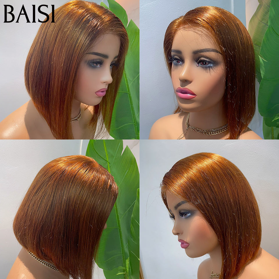 BAISI  55€ Perruque 2X4 lace Bob Lisse avec Frange en Noir Sans Colle en 100% Cheveux Humains MP50